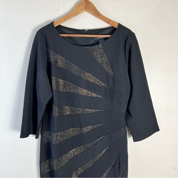 Ashley Stewart LBD Black Dress with Gold Accents Size 14-16W 3/4 Sleeve - Picture 7 of 12